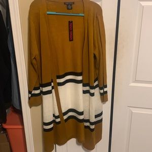 Long brown, white and black cardigan